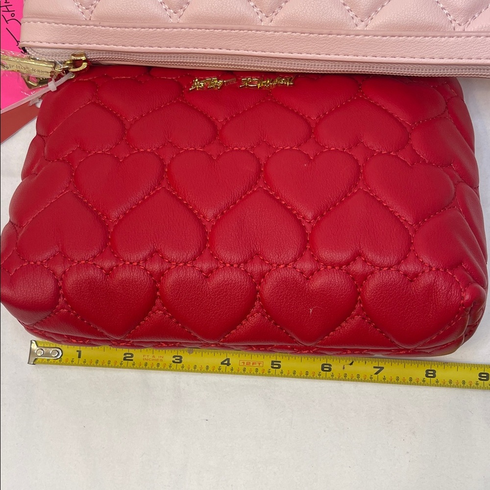 Betsey Johnson Pink and Red Heart Quilted Cosmetic Bags - Picture 7 of 8
